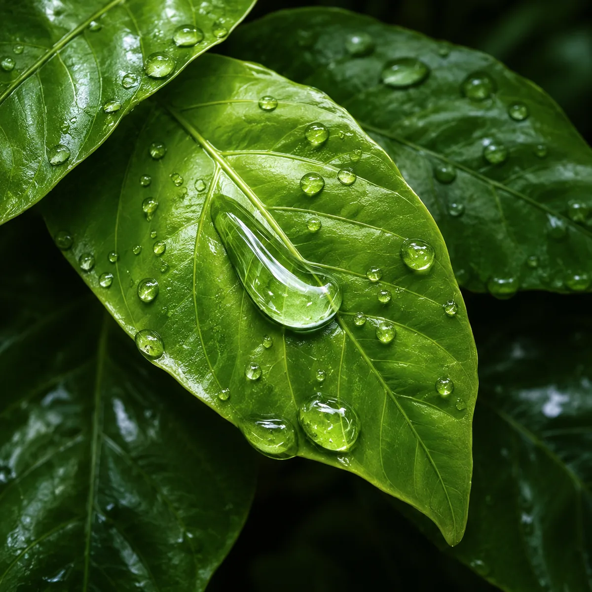 Waterdruppels op groene bladeren