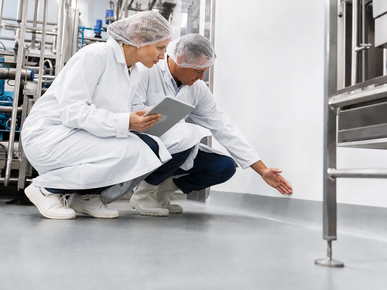 Inspectie voor hygiënische wandafwerking voor food in een productieruimte