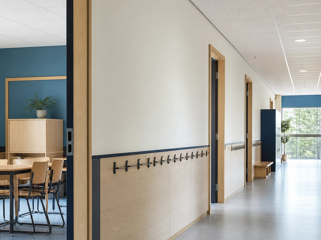 Schoon eindresultaat van schimmelbestendige wandafwerking voor scholen