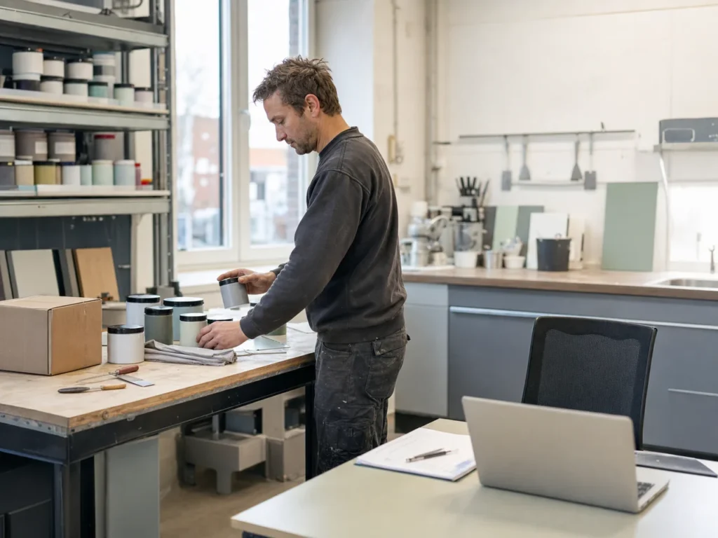 Algemene medewerker ondersteunt productie en logistiek in een coatingwerkplaats